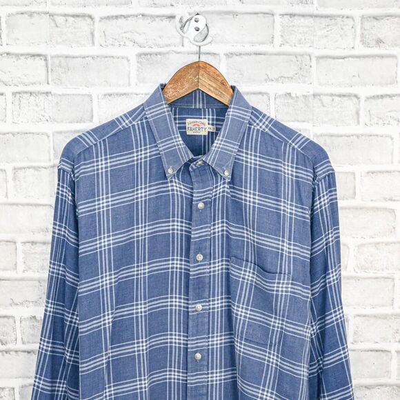 Faherty Brand Men's Cotton Blue white Plaid Button Down Shirt size 2XL - Picture 7 of 9